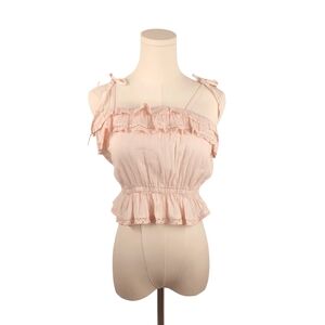 True Craft Pastel Pink Off Shoulder Ruffle Crop Top M Lace Peplum Coquette NWOT